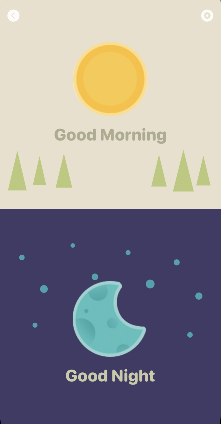 Land Far Away good morning and good night screen with sun and moon split